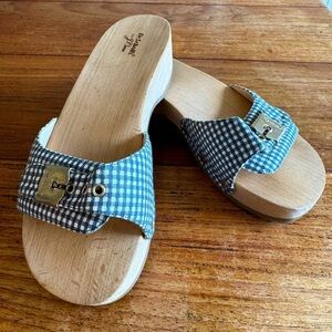 Dr. Scholl's JCrew Collaborative Blue Gingham Original Wooden Sandals / US 7